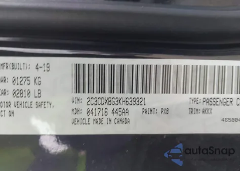 2019 Dodge Charger Sxt Rwd from USA, damaged, VIN 2C3CDXBG3KH639321